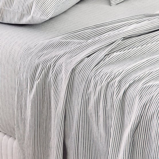 Stonewashed Printed Cotton Navy Stripe Sheet Separates