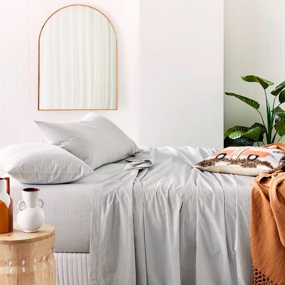 Stonewashed Printed Cotton Navy Stripe Sheet Set