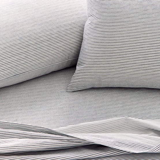 Stonewashed Printed Cotton Navy Stripe Sheet Set