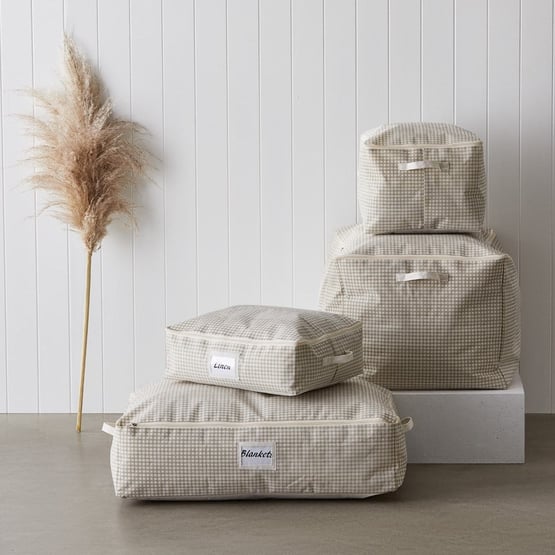 Natural Gingham Storage Bags