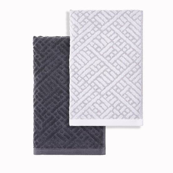 Aya Navy & White Cotton Bamboo Tea Towel Pack of 2
