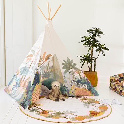Karina Jambrak x Adairs Kids Teepee, Nursery Play Mat and Sloth Plush Toy. 