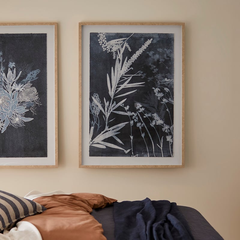 Indigo Flowers Stem Framed Wall Art