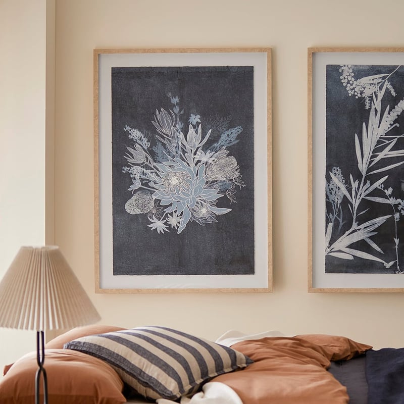 Indigo Flowers Bouquet Framed Wall Art