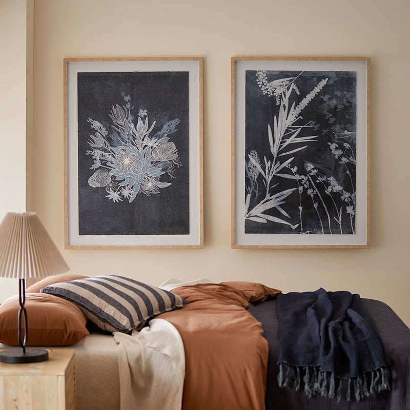 Indigo Flowers Stem Framed Wall Art