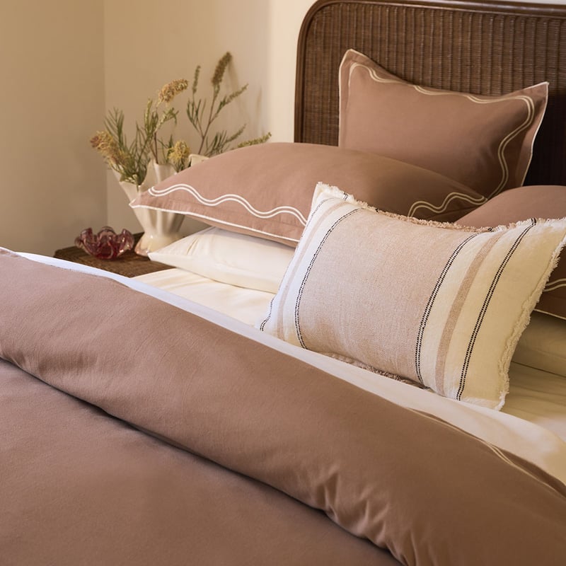 Echo Mocha Stripe Linen Cushion