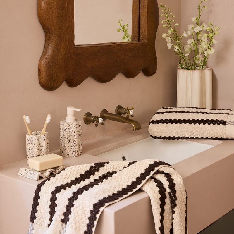 European Kadikoy Stripe Chocolate & Oat Turkish Cotton Towel Range
