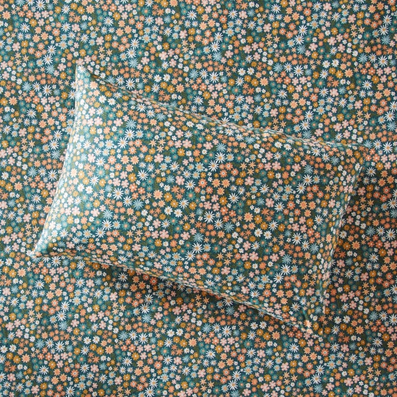 Flannelette Printed Petrol Blue Midnight Floral Pillowcase