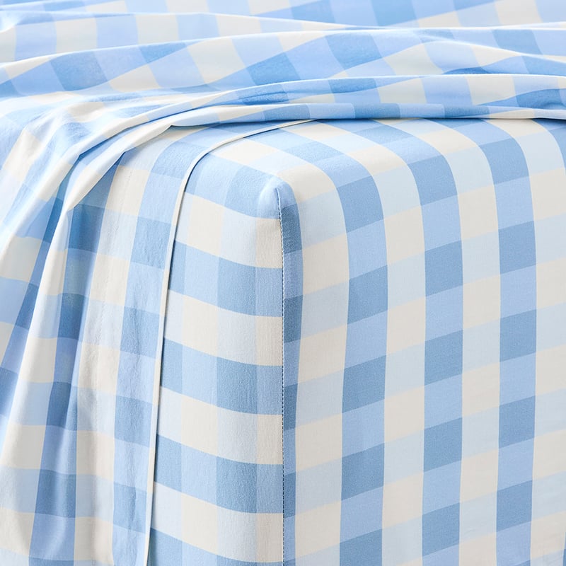 Printed Sky Blue Gingham Sheet Set