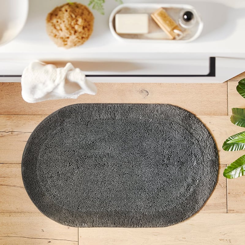Nicola Coal Combed Cotton Oval Bath Mat