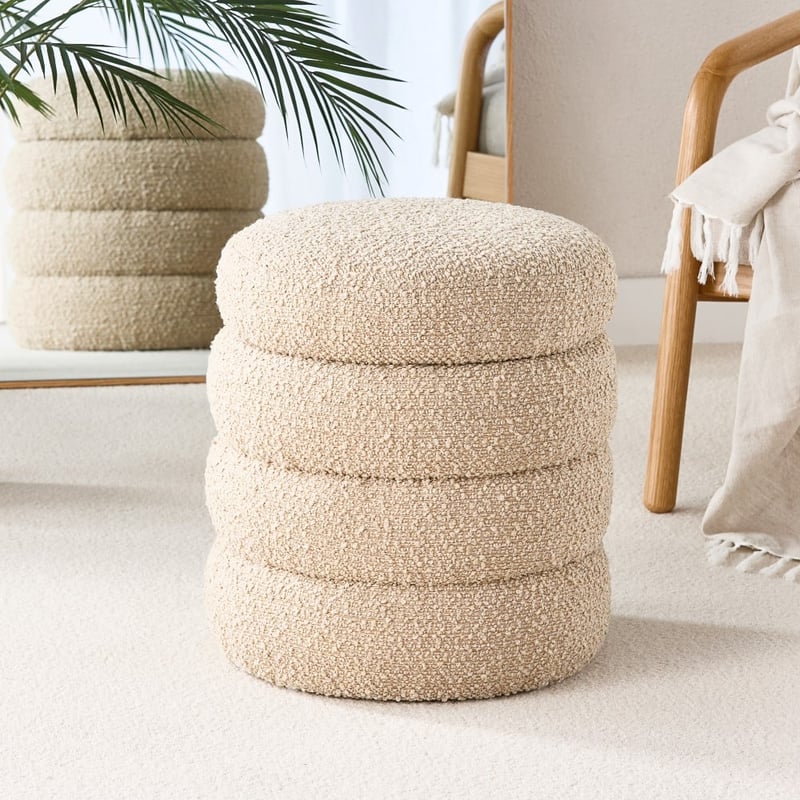 Memphis Latte Boucle Storage Ottoman