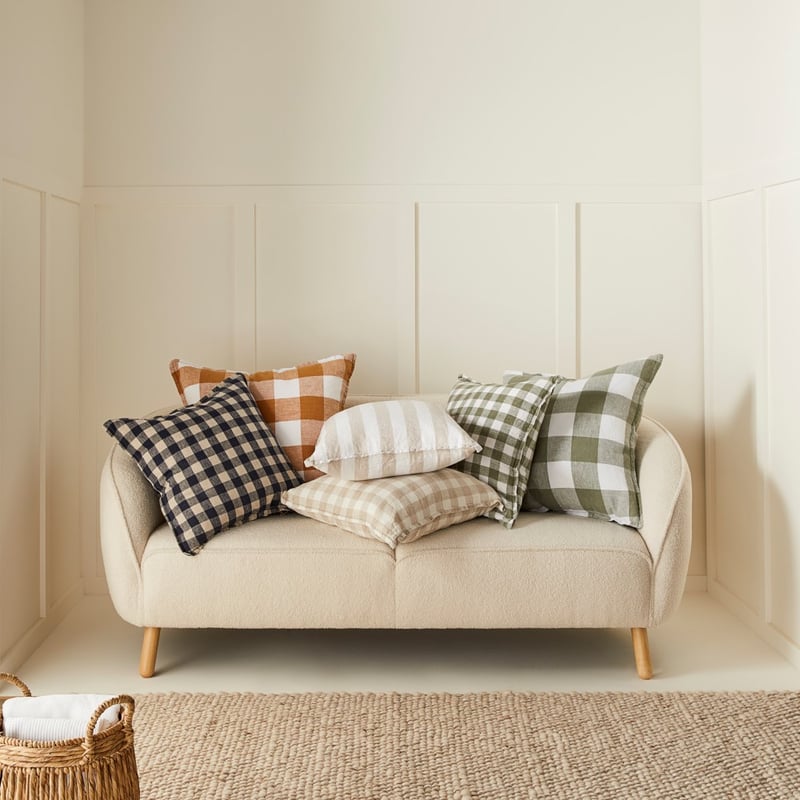 Belgian Forest & White Check Vintage Washed Linen Cushion