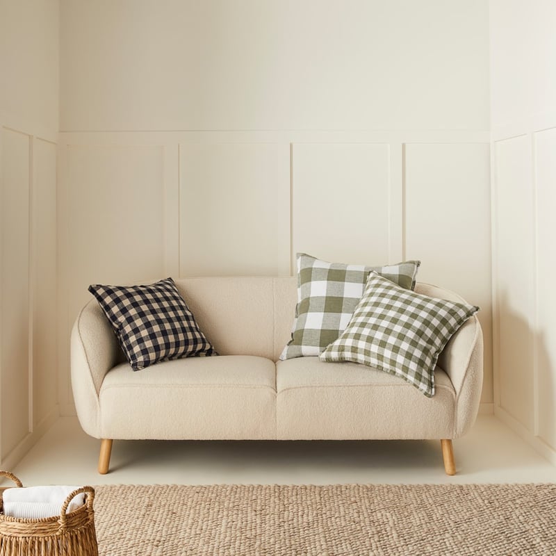 Belgian Forest & White Check Vintage Washed Linen Cushion