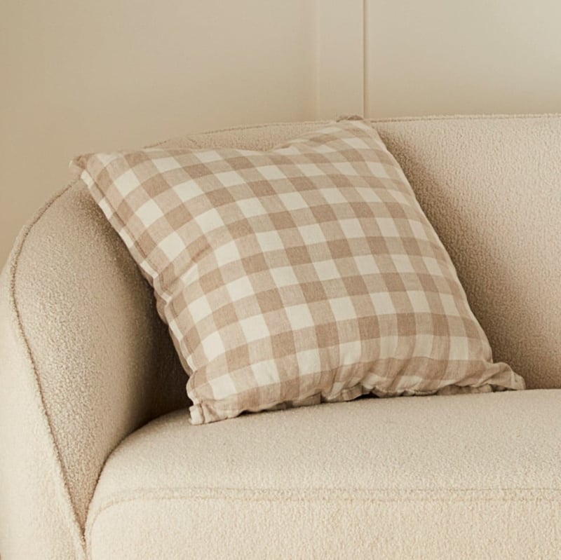 Belgian White Check Vintage Washed Linen Cushion