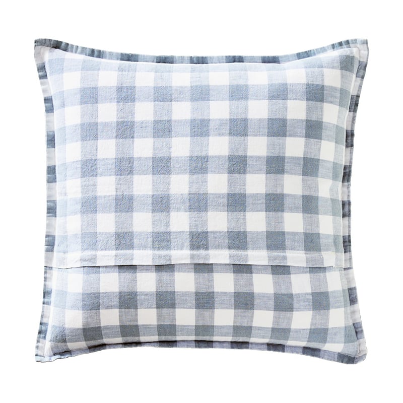 Belgian Light Denim & White Check Vintage Washed Linen Cushion