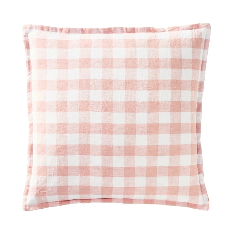 Belgian Nude Pink & White Check Vintage Washed Linen Cushion