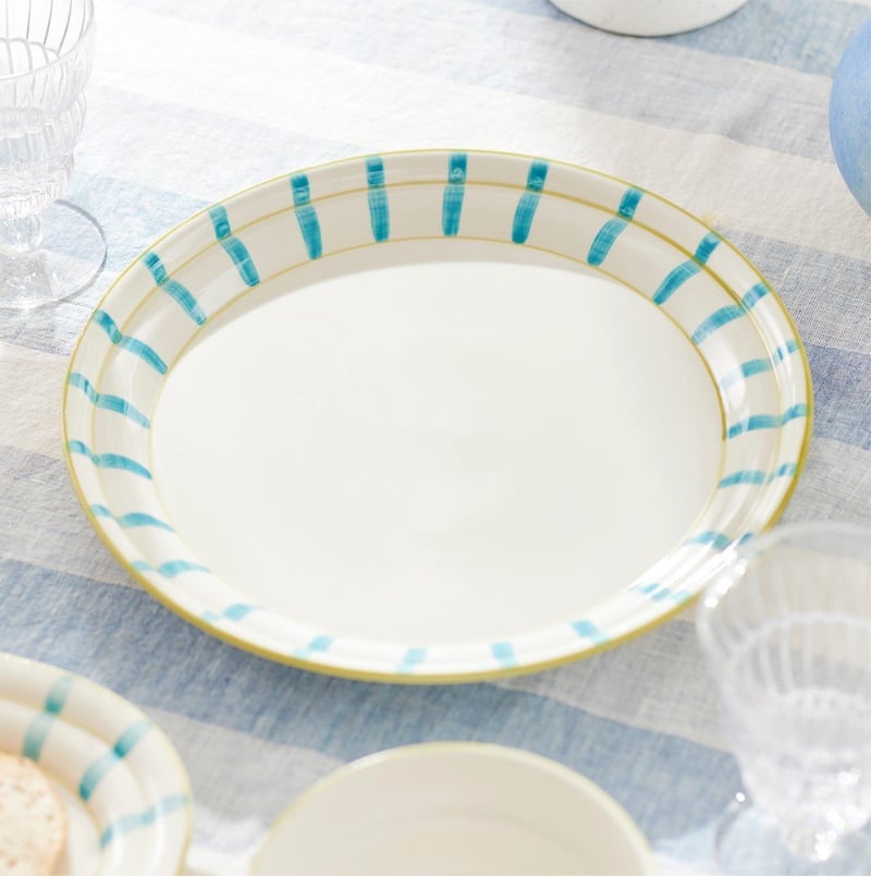 Mediterranean Blue Stripe Round Platter
