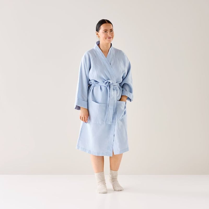 Vintage Washed Linen Dusty Blue Robe