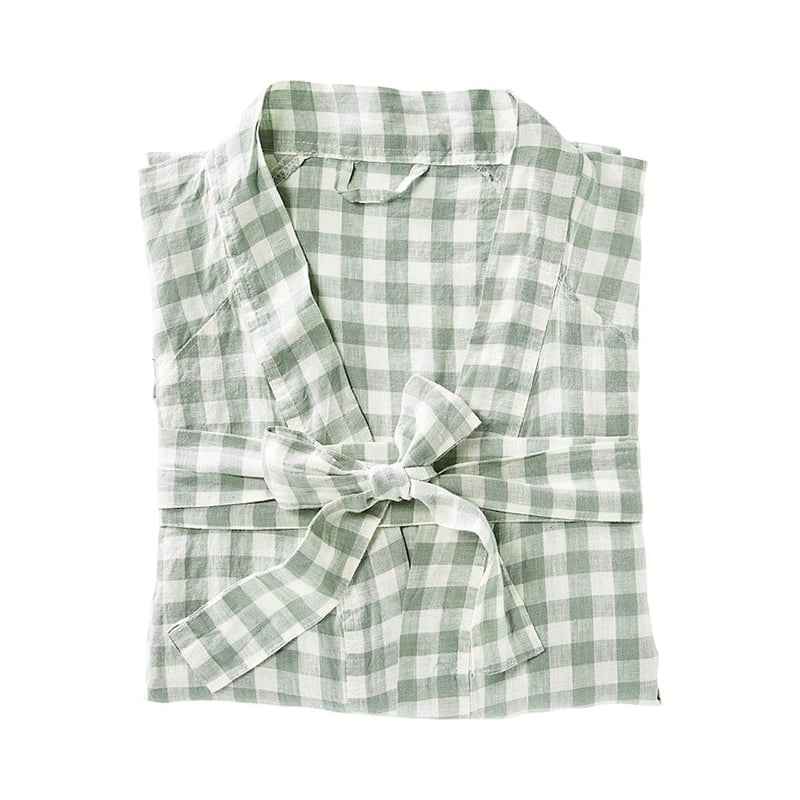 Vintage Washed Linen Eucalyptus Check Robe