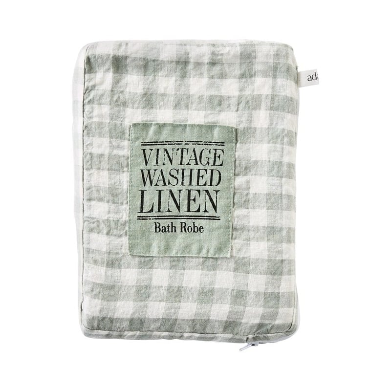 Vintage Washed Linen Eucalyptus Check Robe