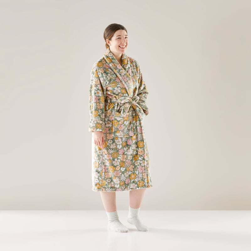 Printed Green Multi Garden Floral Ultra Soft Robe