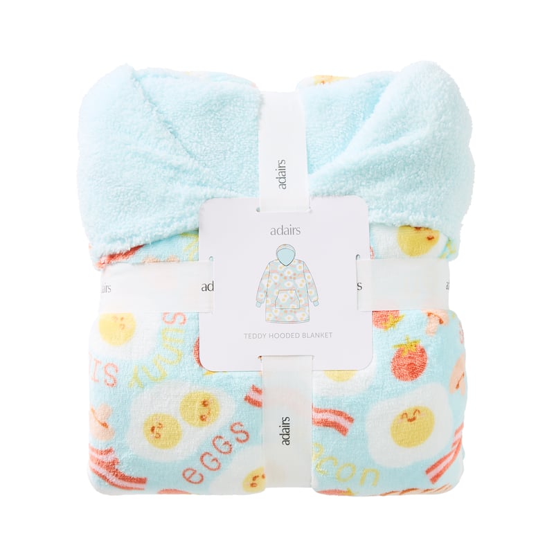 Teddy Aqua Multi Bacon and Eggs Hooded Blanket