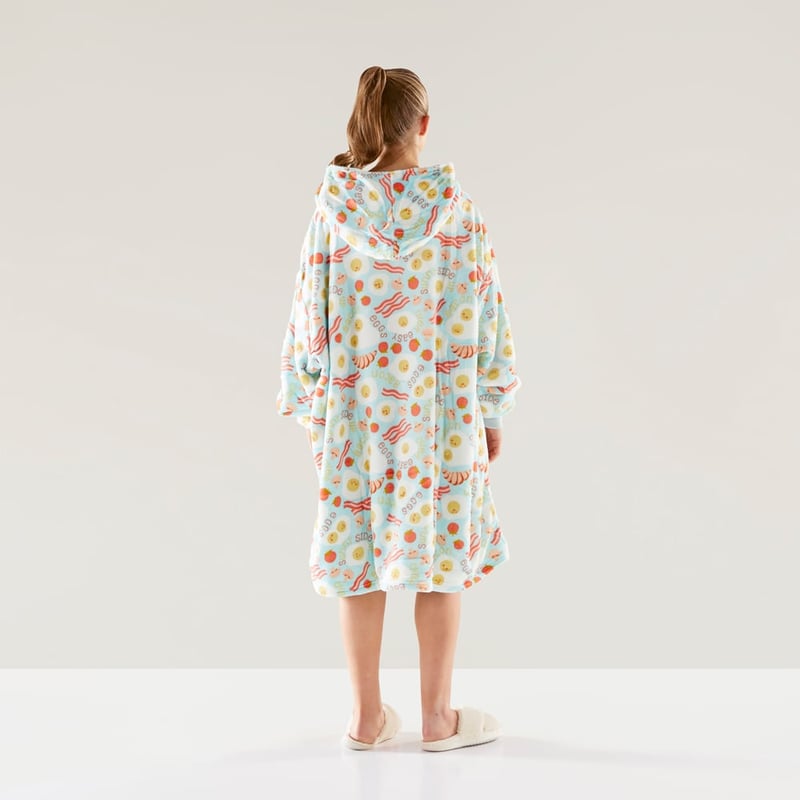 Teddy Aqua Multi Bacon and Eggs Hooded Blanket