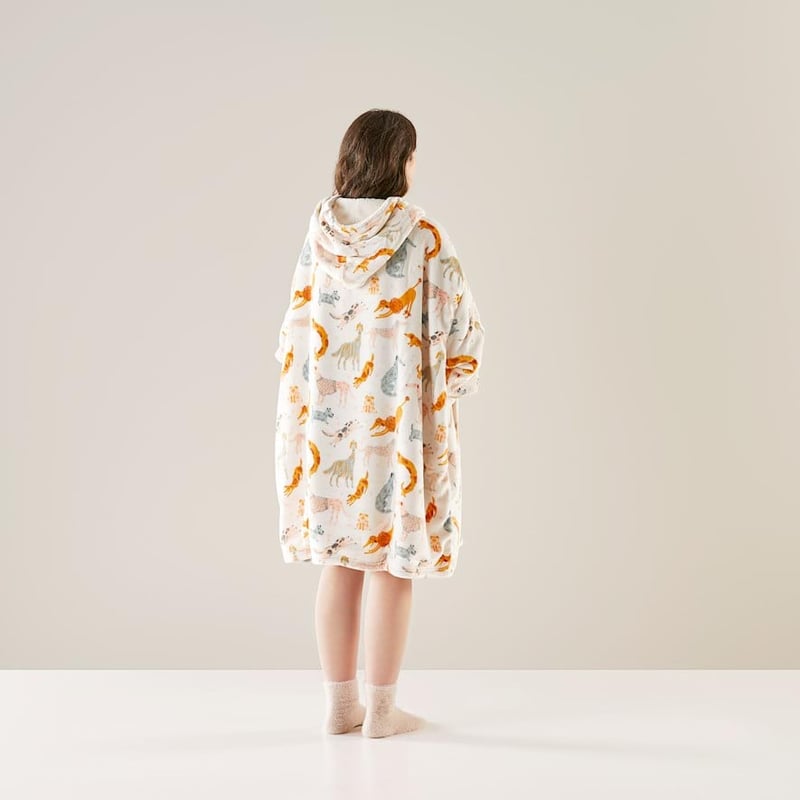 Teddy Natural Multi Crazy Dog Days Hooded Blanket