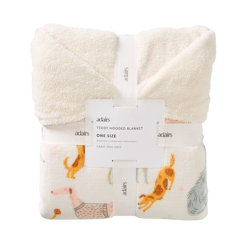 Teddy Natural Multi Crazy Dog Days Hooded Blanket