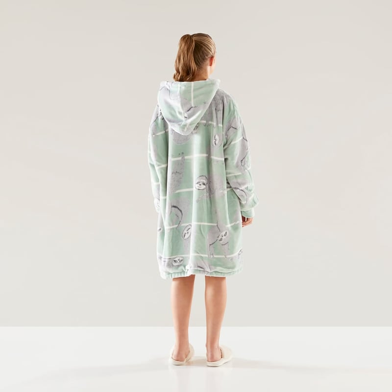 Teddy Soft Green Multi Sloths Hooded Blanket