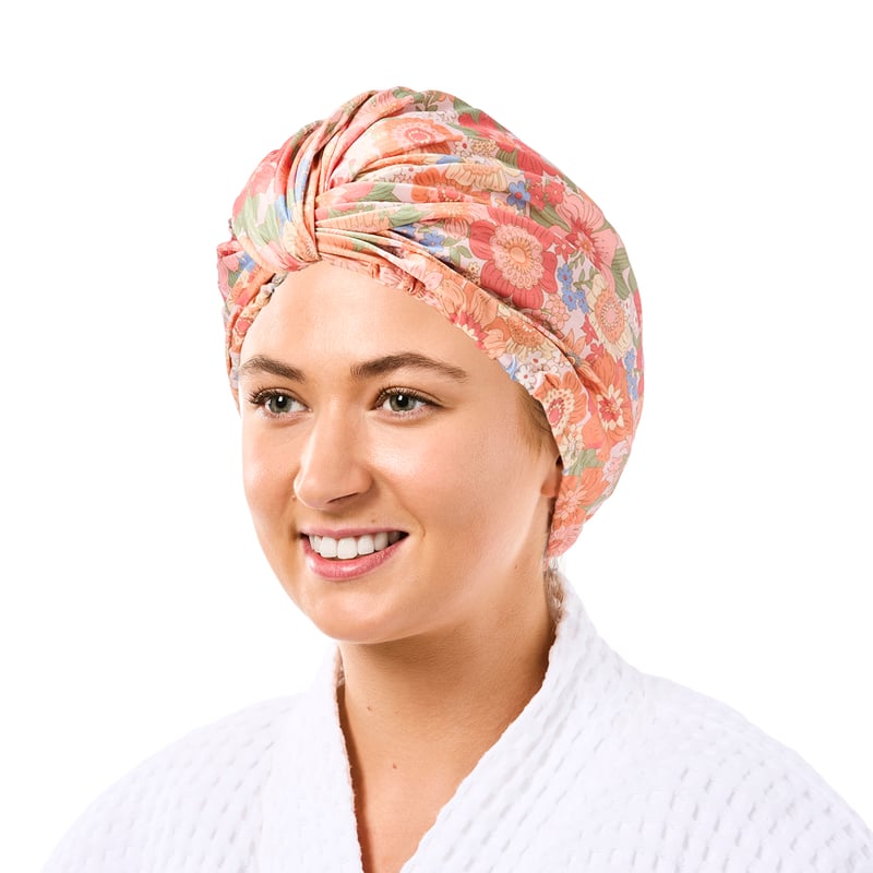 Printed Retro Floral Pink Shower Cap