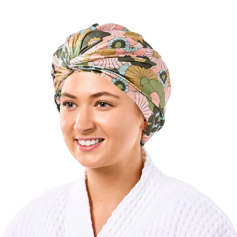 Printed Retro Floral Green Shower Cap