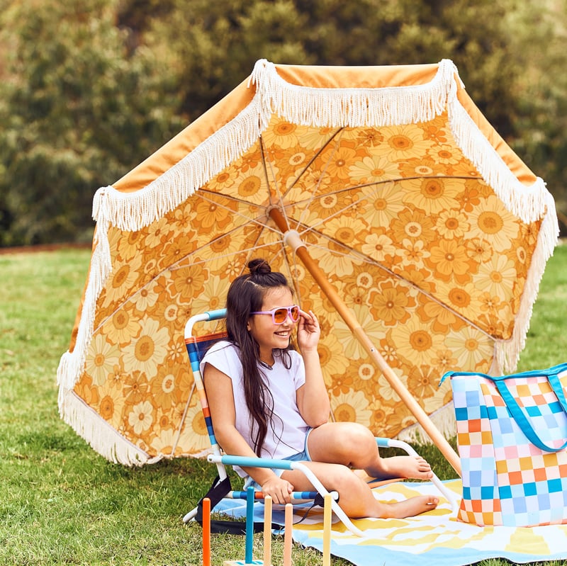 Holiday Retro Golden Floral Beach Umbrella