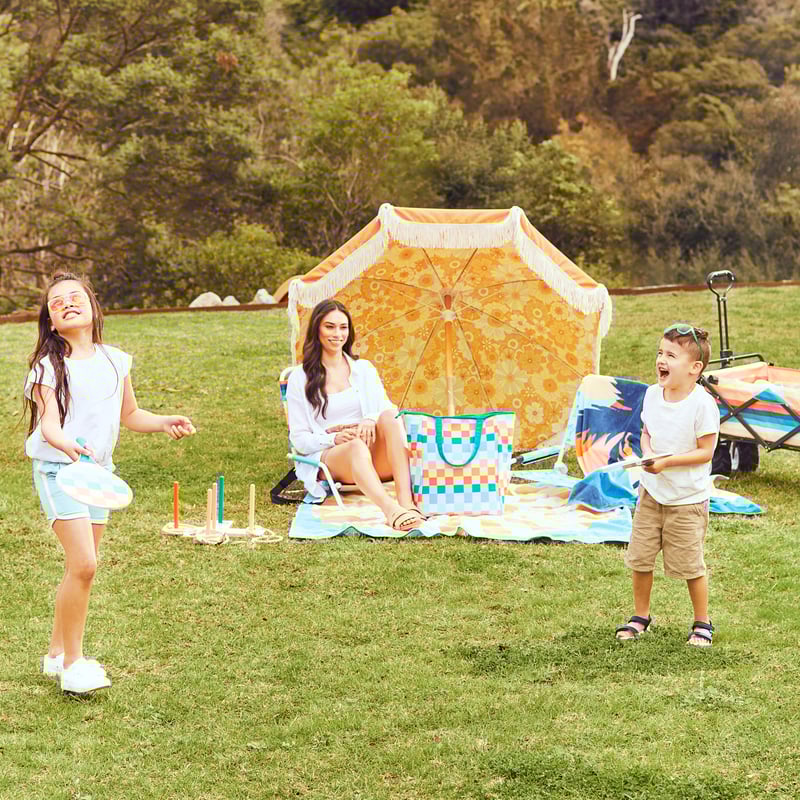 Holiday Retro Golden Floral Beach Umbrella