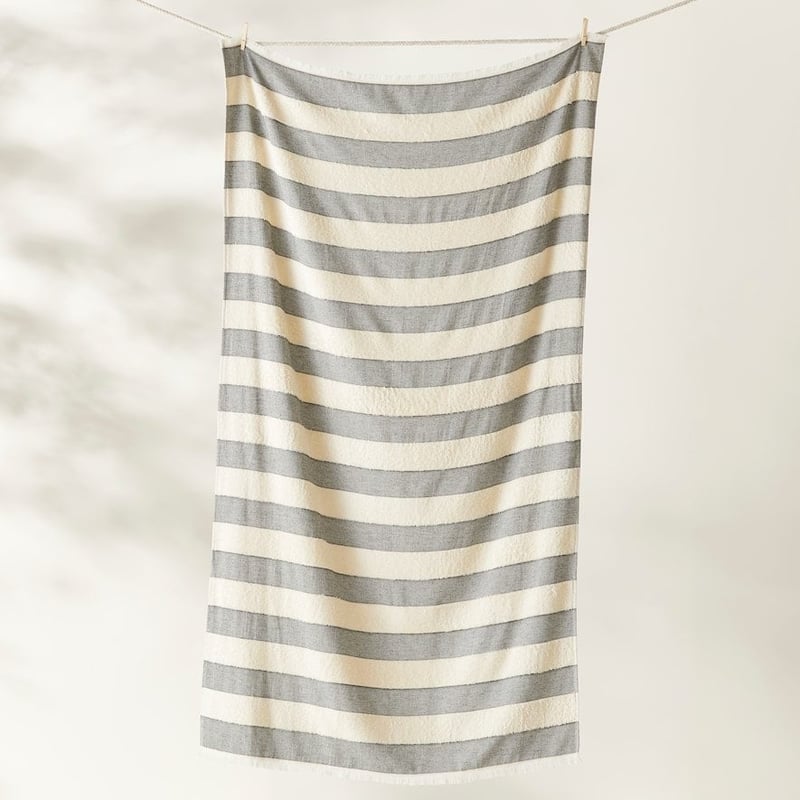 European Turkish Patara Black & Natural Beach Towel