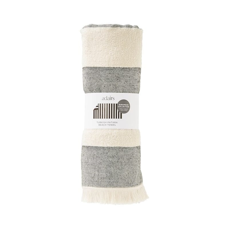European Turkish Patara Black & Natural Beach Towel