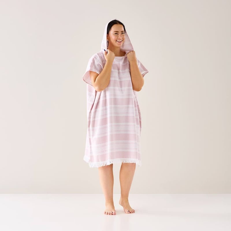 European Turkish Antalya Soft Pink Stripe Hooded Beach Towel