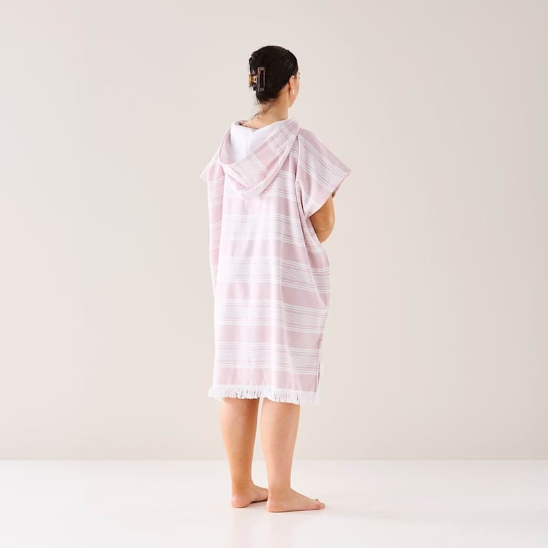 European Turkish Antalya Soft Pink Stripe Hooded Beach Towel