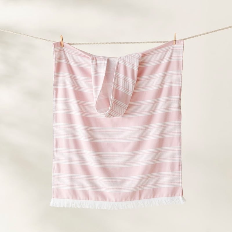 European Turkish Antalya Soft Pink Stripe Hooded Beach Towel