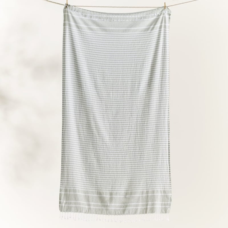 European Turkish Peshtemal Soft Green Stripe Beach Towel