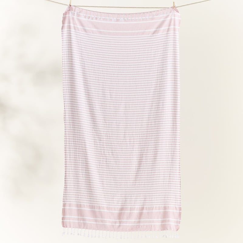 European Turkish Peshtemal Soft Pink Stripe Beach Towel