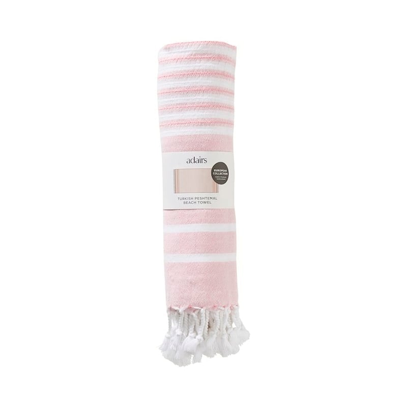 European Turkish Peshtemal Soft Pink Stripe Beach Towel
