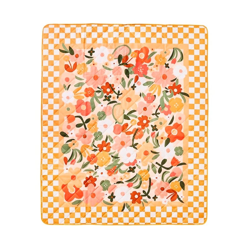 Golden Floral Check Large Picnic Rug