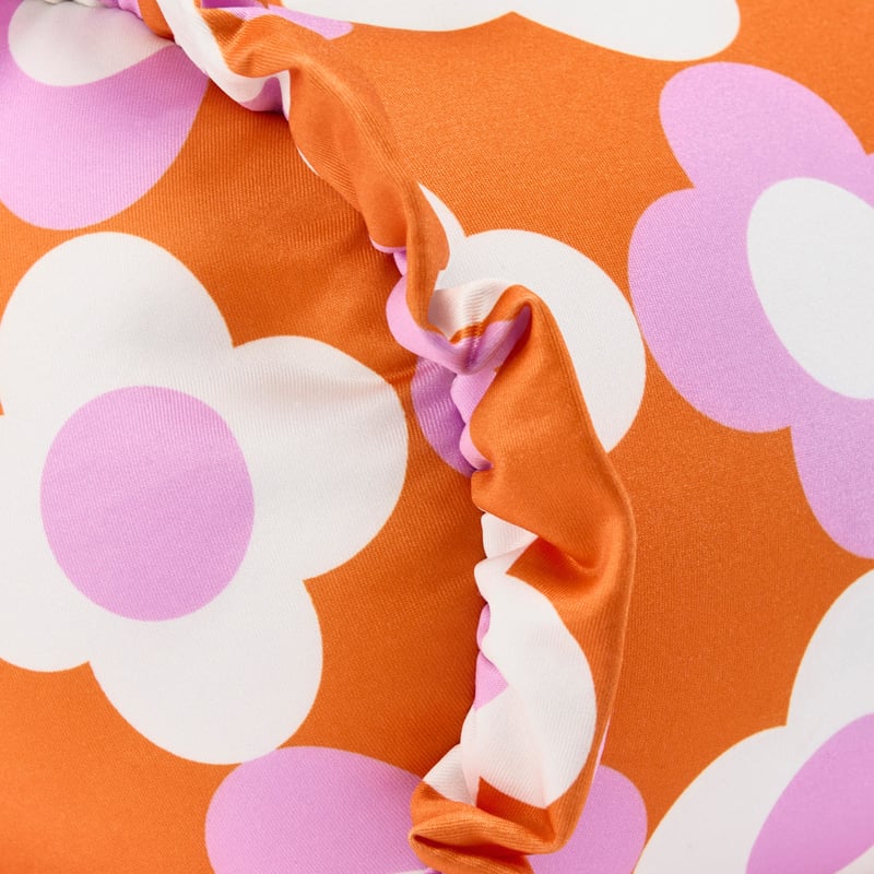 Retro Grid Daisy Cylinder Beach Pillow