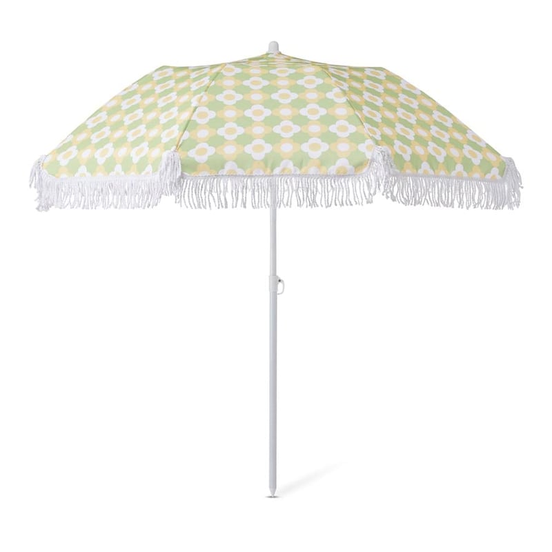 Retro Grid Daisy Green Beach Umbrella