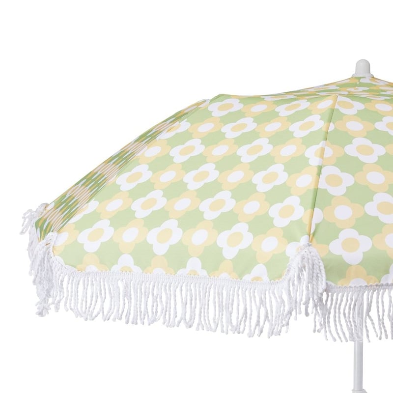 Retro Grid Daisy Green Beach Umbrella