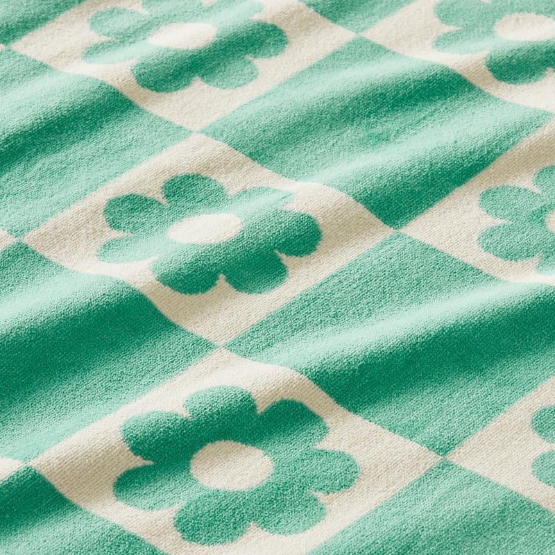 Velour Daisy Check Green Beach Towel
