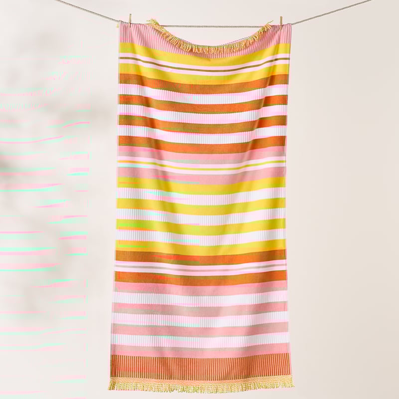 Velour Holiday Stripe Pink Beach Towel