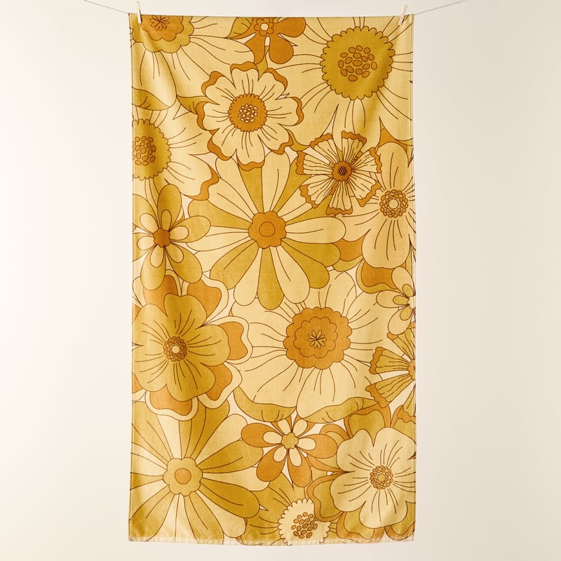 Velour Retro Golden Floral Beach Towel