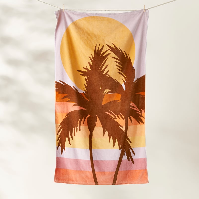 Velour Sunset Palm Coral Beach Towel